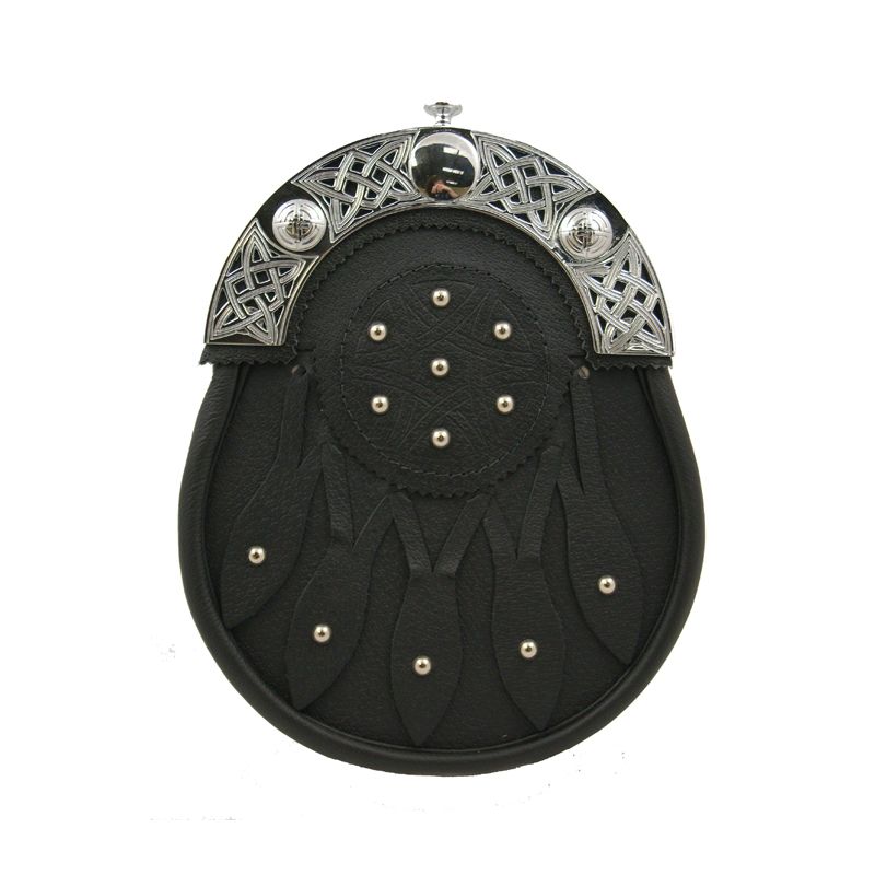 Black Leather Dress Sporran with Cantle and studded targe design