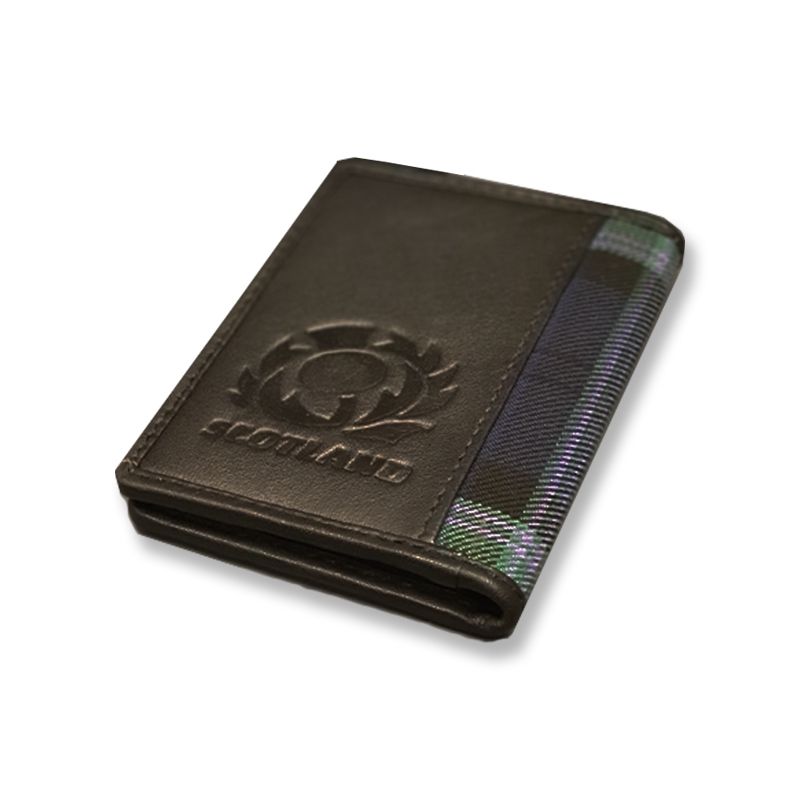 Scottish Rugby Tartan and Black Leather Credit Card Holder