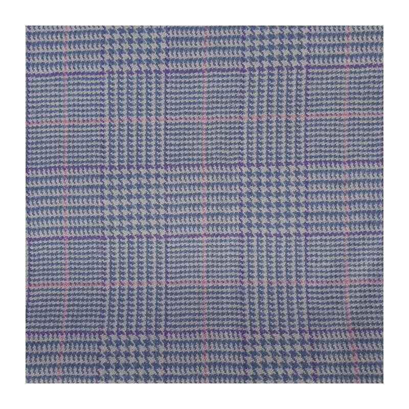 LIGHTWEIGHT BLUE PURPLE AND PINK CHECK 100% WOOL CLOTH