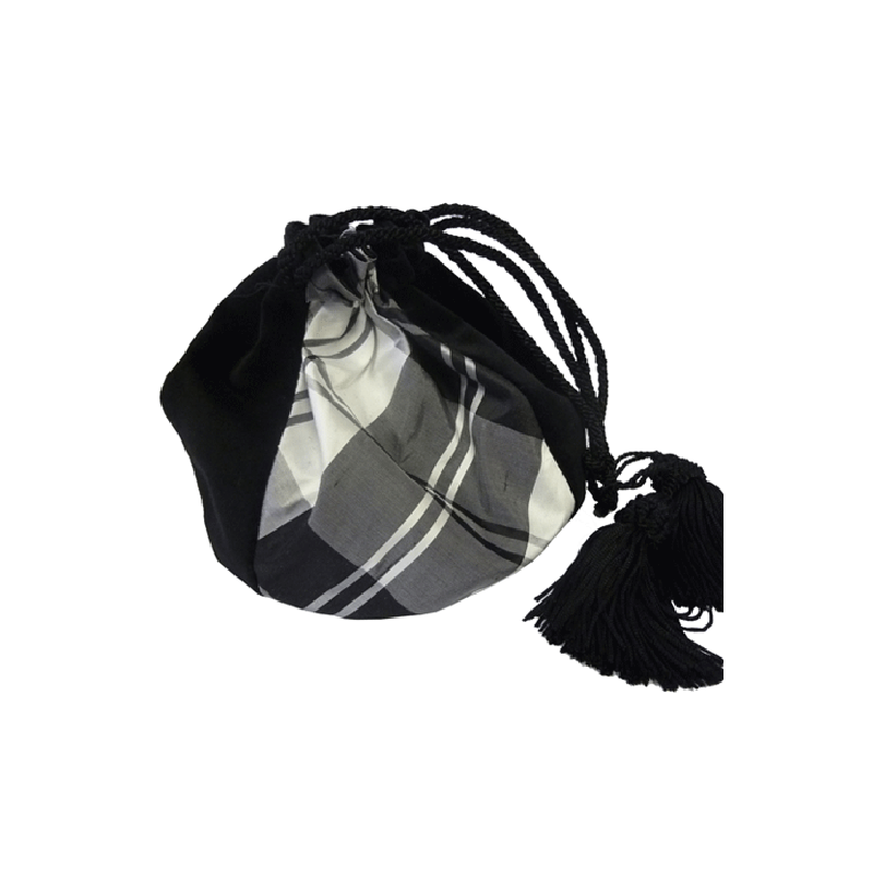 Silk and Velvet Evening Bag in Black and White Erskine Tartan Silk