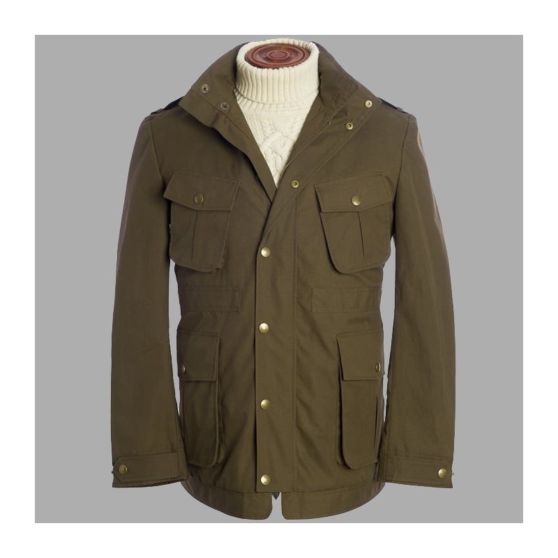THE KINLOCH ANDERSON 1868 COLINTON MILITARY WAX JACKET IN OLIVE GREEN