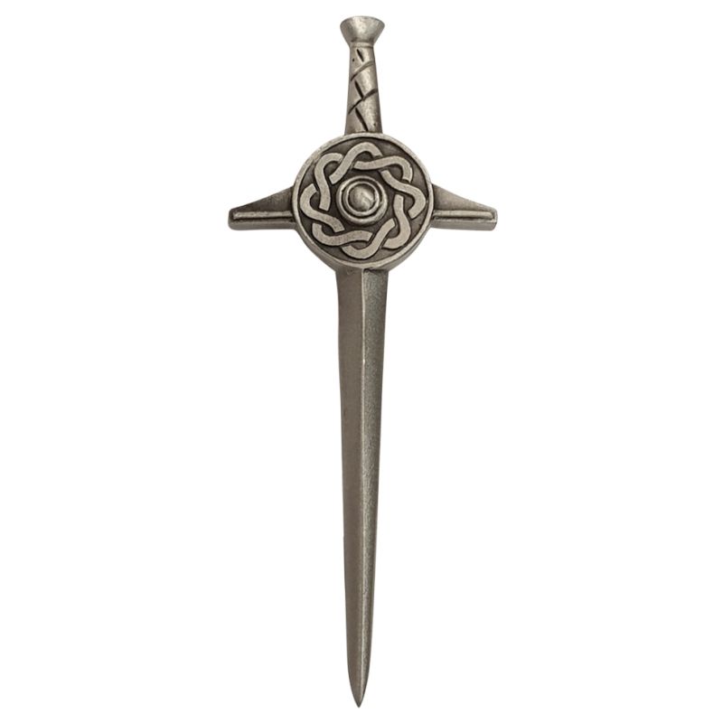 Antique Pewter Effect Targe Sword Kilt Pin