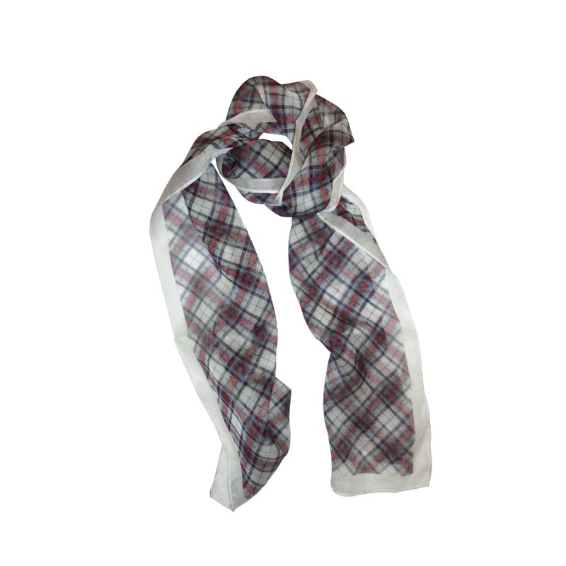 Silk Voile Scarf in Panda Tartan