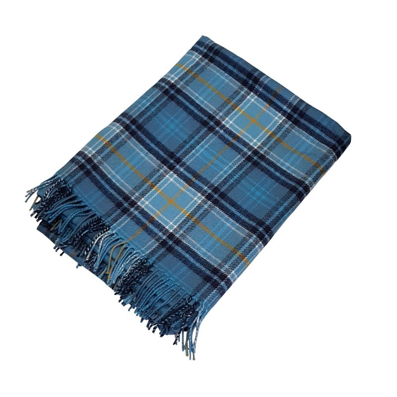 Lambswool throw blanket in Kinloch Anderson Blue Loch Tartan