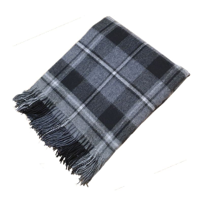 Lambswool throw blanket in Macrae Hunting Grey Tartan