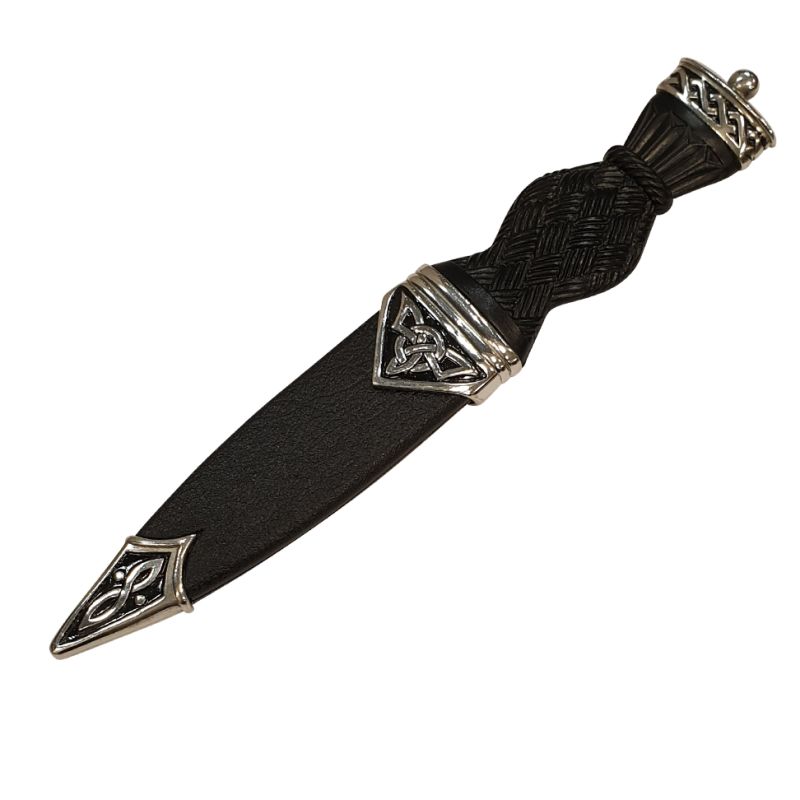 Cross Hatch Celtic Design Sgian Dubh with Plain Top in Polished pewter
