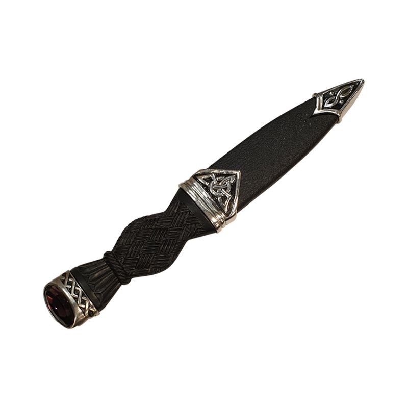 Cross Hatch Celtic Design Sgian Dubh with Amethyst Style Stone in Polished pewter
