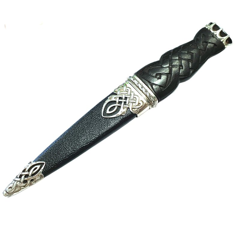 Hallmarked Silver and African Blackwood Ribbon Handled Sgian Dubh with Smoky Quartz Stone by Hamilton and Inches