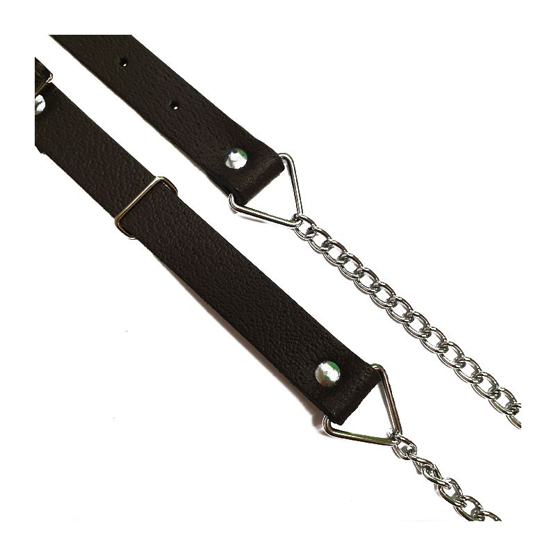 Chrome Sporran Chain Strap - Curb Link in Black Leather