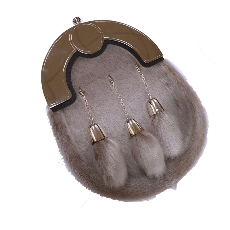 Sterling Silver Mounted and Cast Grey Seal Sporran with three cone tassels Hamilton and Inches