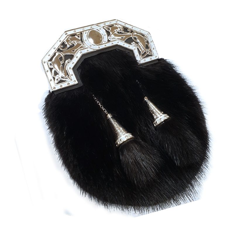 Sterling Silver Mounted, Cast and Pierced Zoomorphic Black Rabbit Sporran with two tassels by Hamilton and Inches