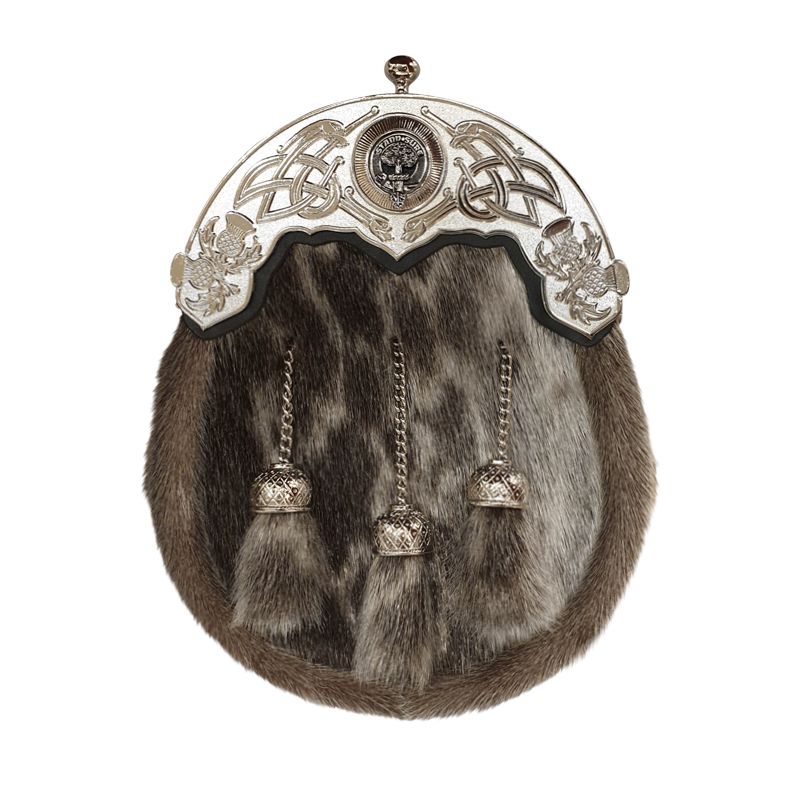 Seal Skin Clan Crest Dress Sporran with Antique Finish Cantle