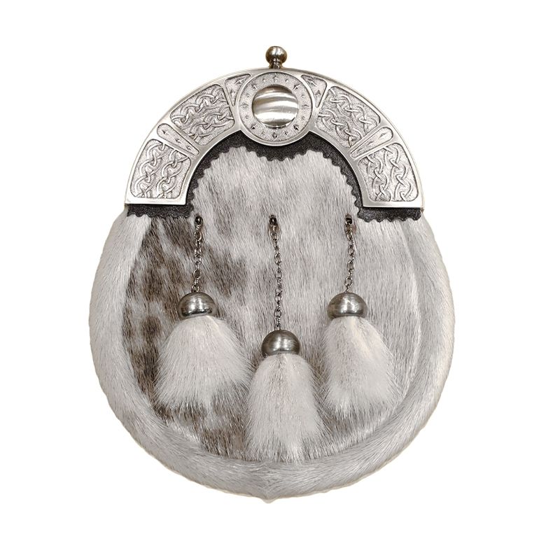 Sealskin Dress Sporran with Shield Design in Antique Finish