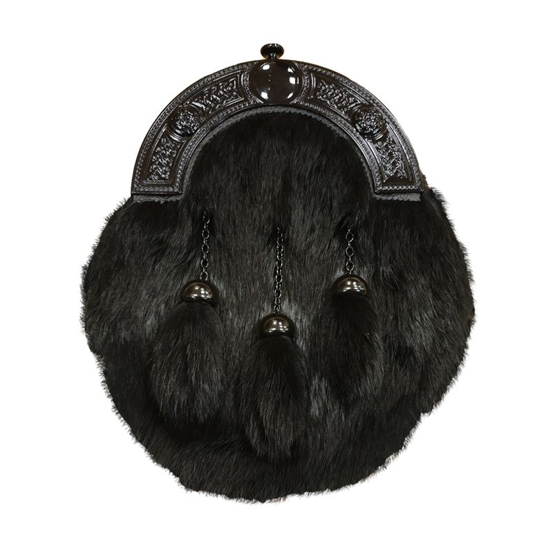 Black Rabbit Fur Dress Sporran with Dark Smoky Finish Cantle 