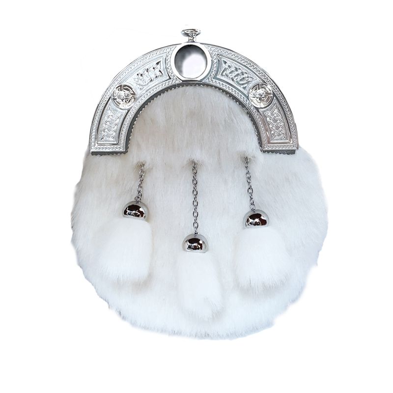 Faux Fur Dress Sporran with Celtic Knot Cantle in White