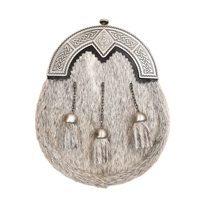 Pony skin Dress Sporran with Celtic Cantle with Diamond Shield in Antique Fiunish