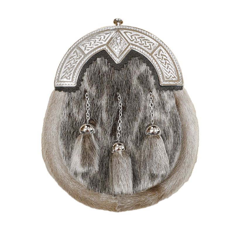 Sealskin Dress Sporran with Celtic and Thistle Cantle in Chrome Finish