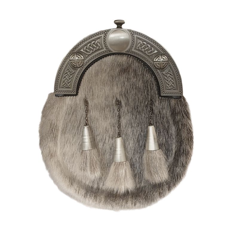 Sealskin Dress Sporran with 3 Cone Capped Tassels in Antique Finish
