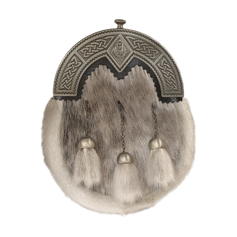Sealskin Dress Sporran with Celtic and Thistle Cantle in Antique Finish