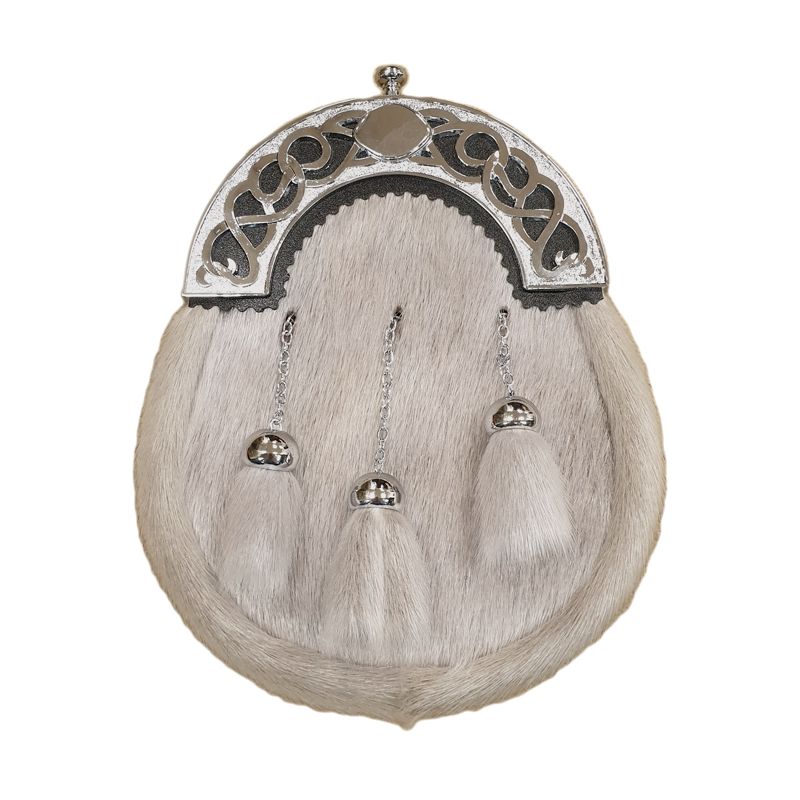 Sealskin Dress Sporran with Open Work Cantle in Chrome Finish
