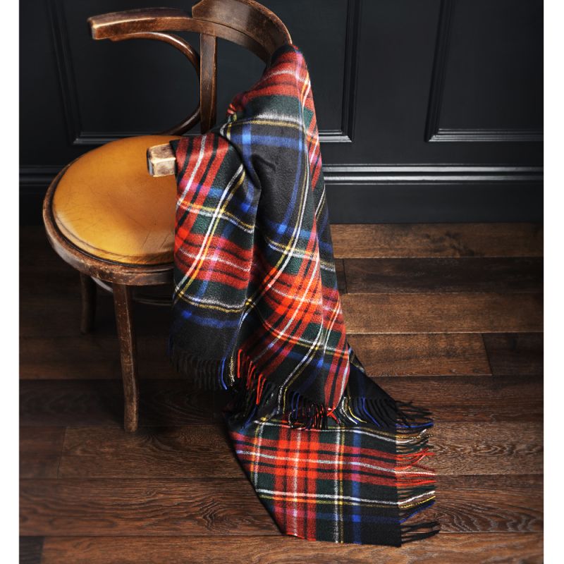 Cashmere Throw in Black Stewart Tartan