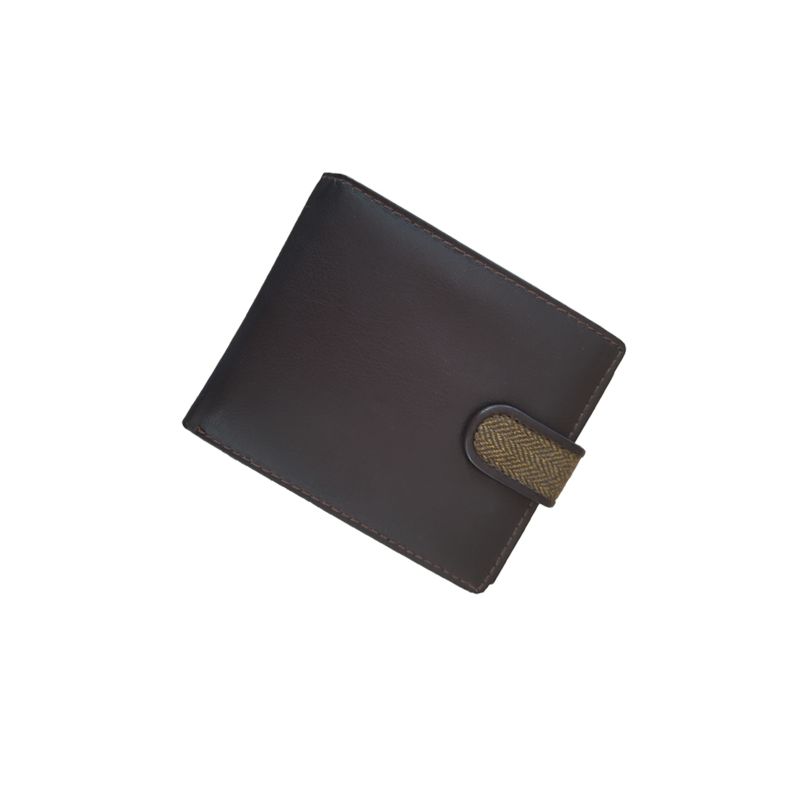 Brown Leather Wallet with Tweed Tab