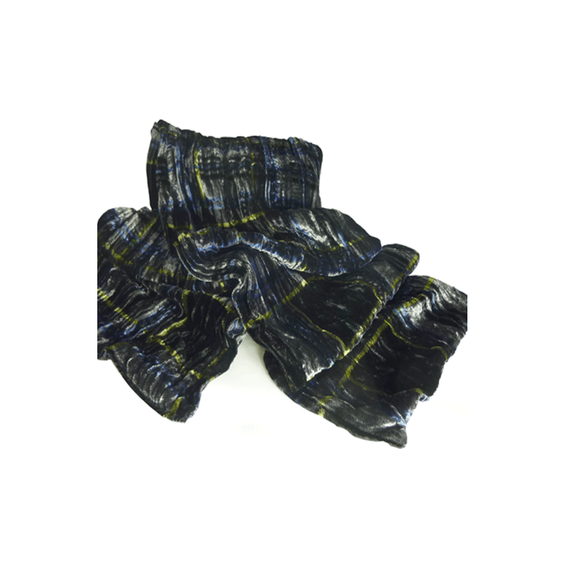 Twisted Tartan Scarf in Black and Grey Silk Velvet
