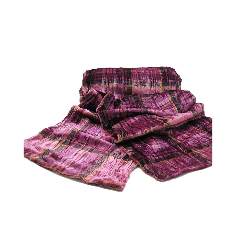 Twisted Tartan Scarf in Pink Silk Velvet