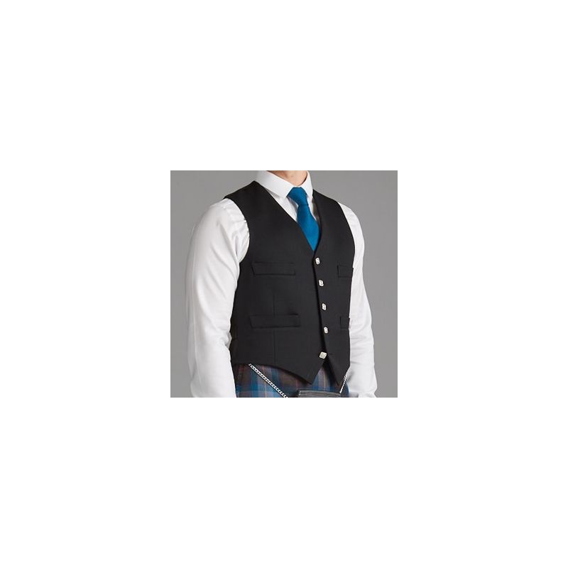 Day Argyll Waistcoat in Black Barathea with 5 Celtic Buttons