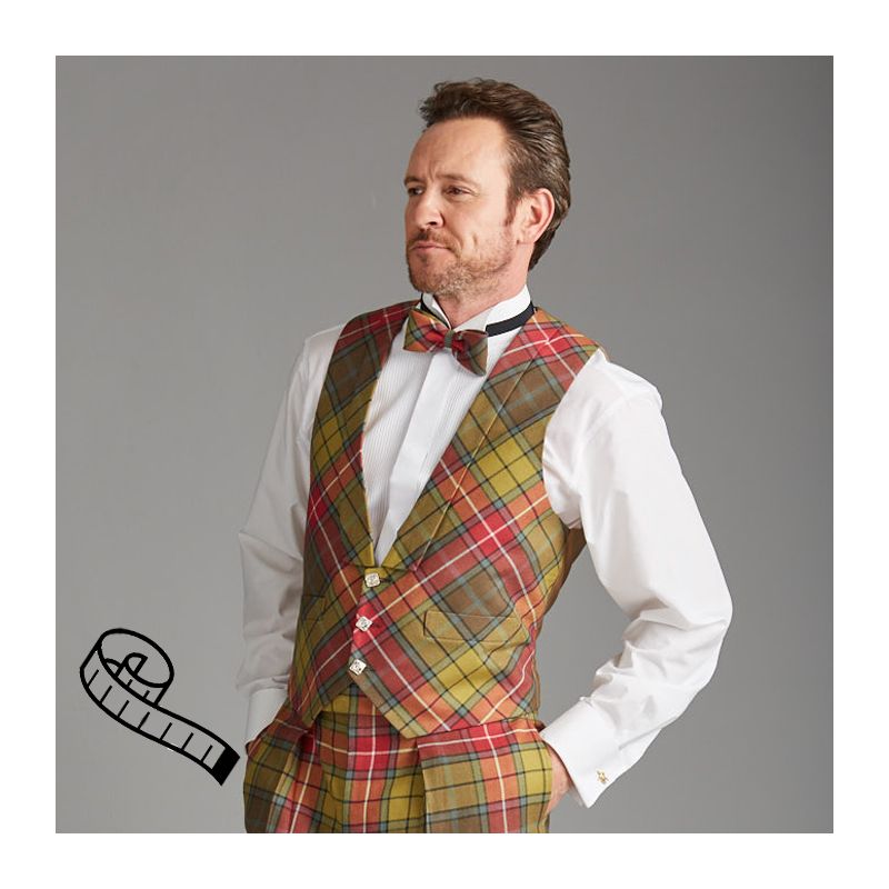 Evening Waistcoat in Tartan, bias cut, 3 Celtic buttons Special Order
