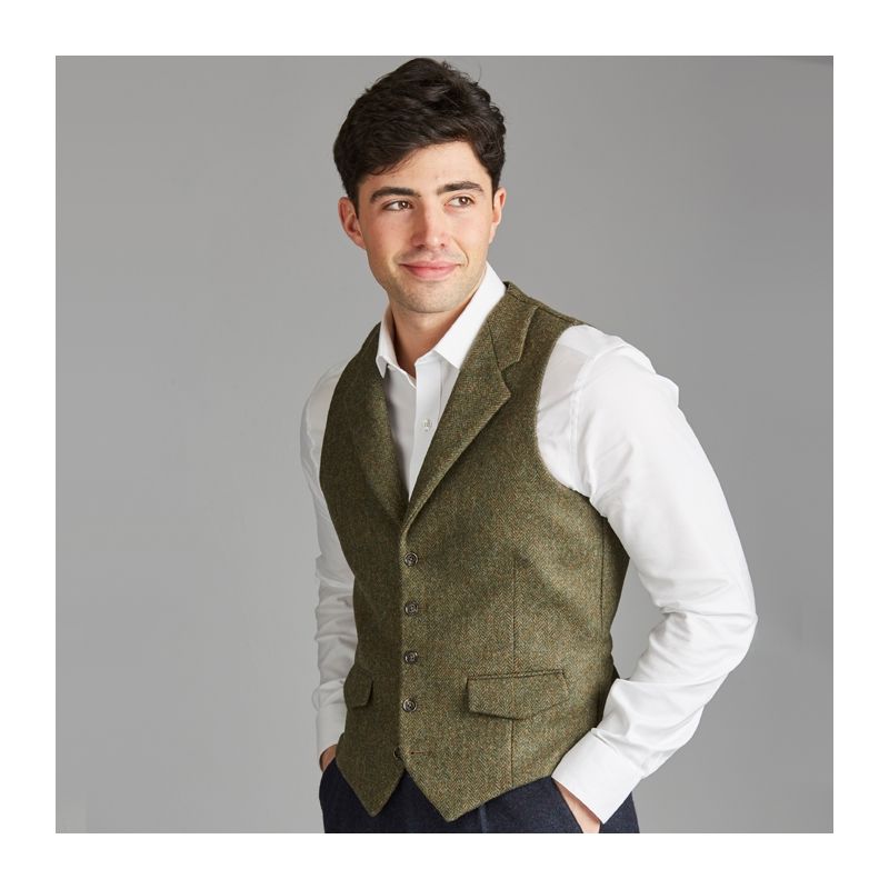 The Kinloch Anderson Anderson Lapel Green Tweed Waistcoat