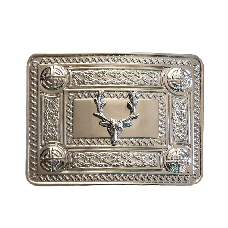 Celtic Knot and Mounted Stags Head Buckle in Chrome Finish