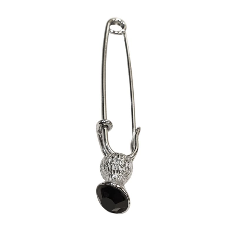 Thistle Kilt Pin with Emerald Effect Stone in Antique Pewter Finish