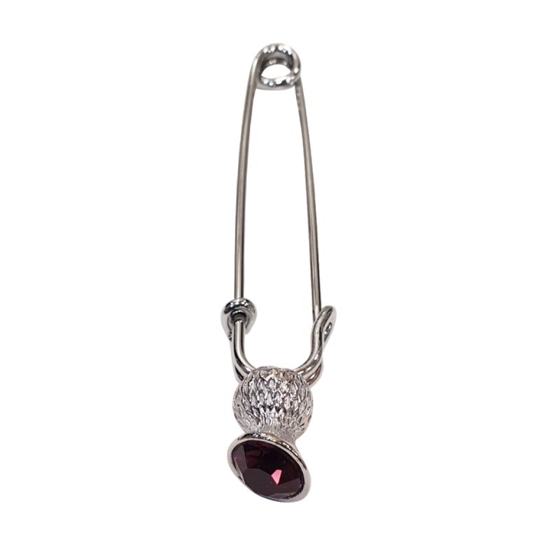 Thistle Kilt Pin with Emerald Effect Stone in Antique Pewter Finish