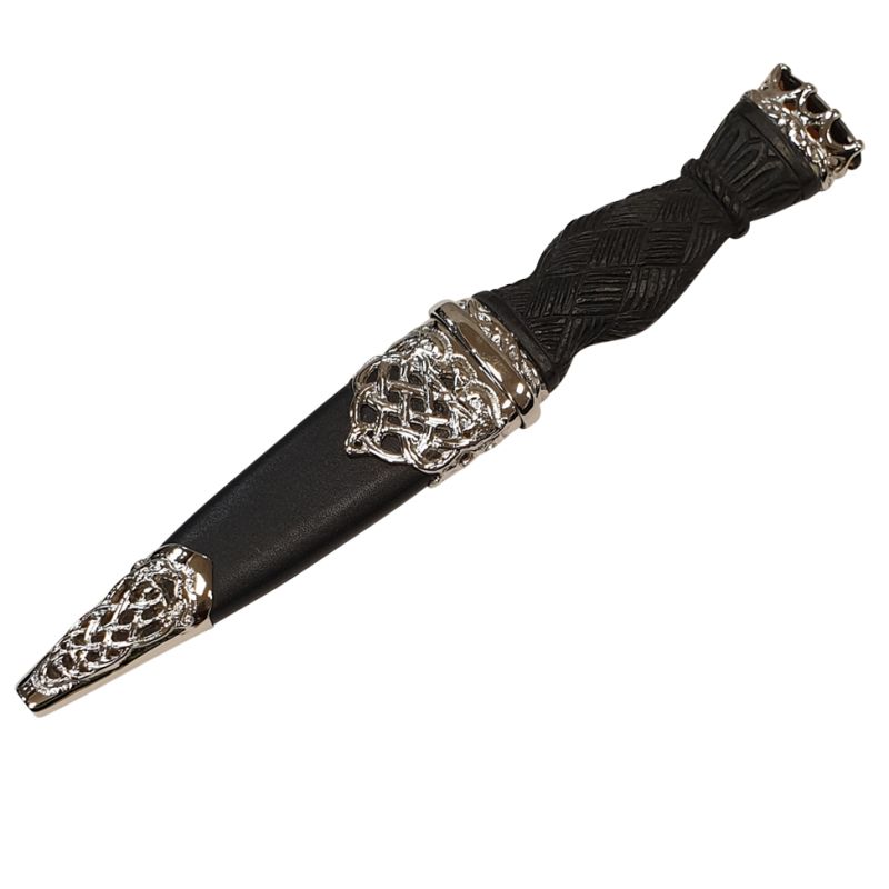 Cross Hatch Handle and Polished Pewter Sgian Dubh with Smoky Quartz Stone - Reduced to Clear
