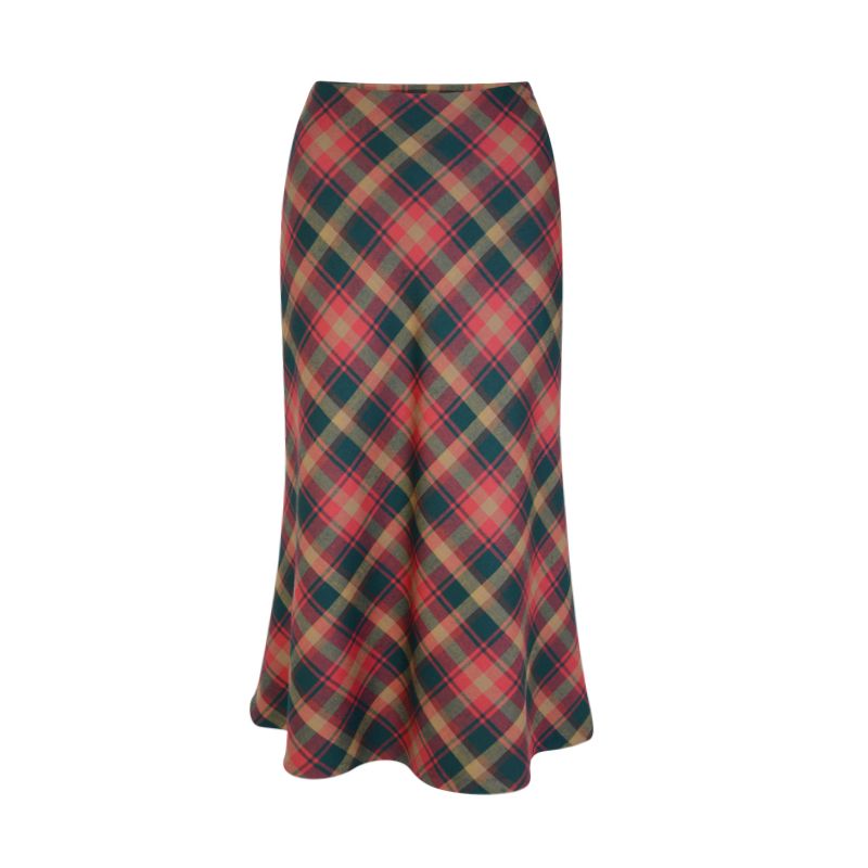 Bias Cut Wool Skirt in Maple Tartan