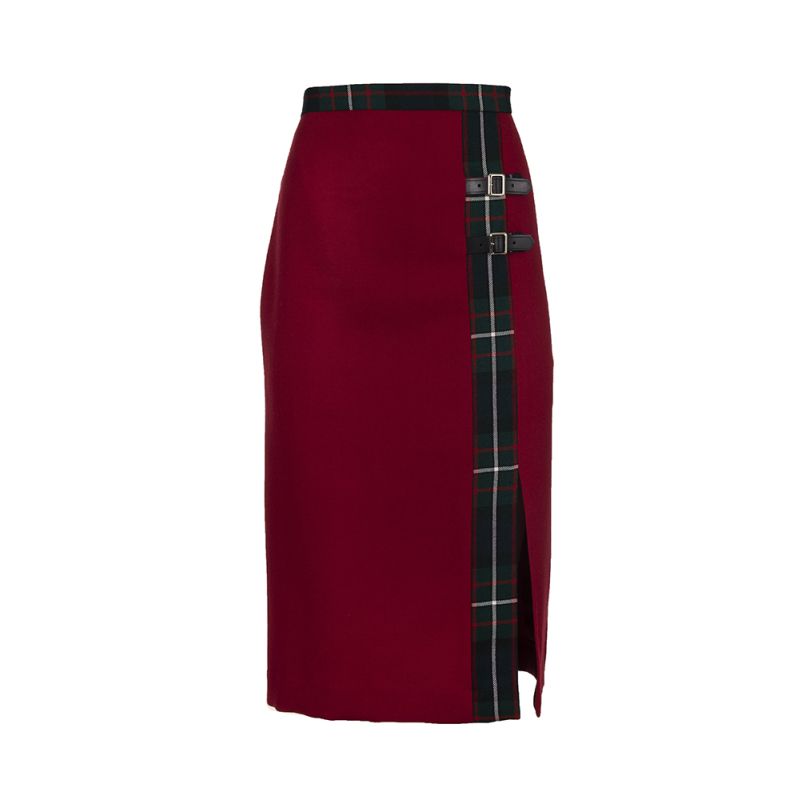 Straight Skirt in Ferguson Modern Tartan and Muted Red