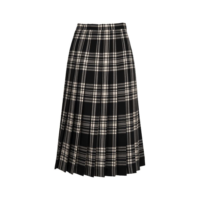 All Round Knife Pleat Skirt in Menzies Black and White Tartan