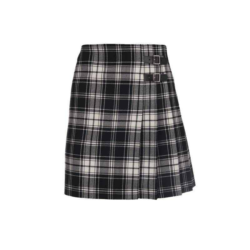 Assymetric Pleat Skirt in Kinloch Anderson Black and White Tartan