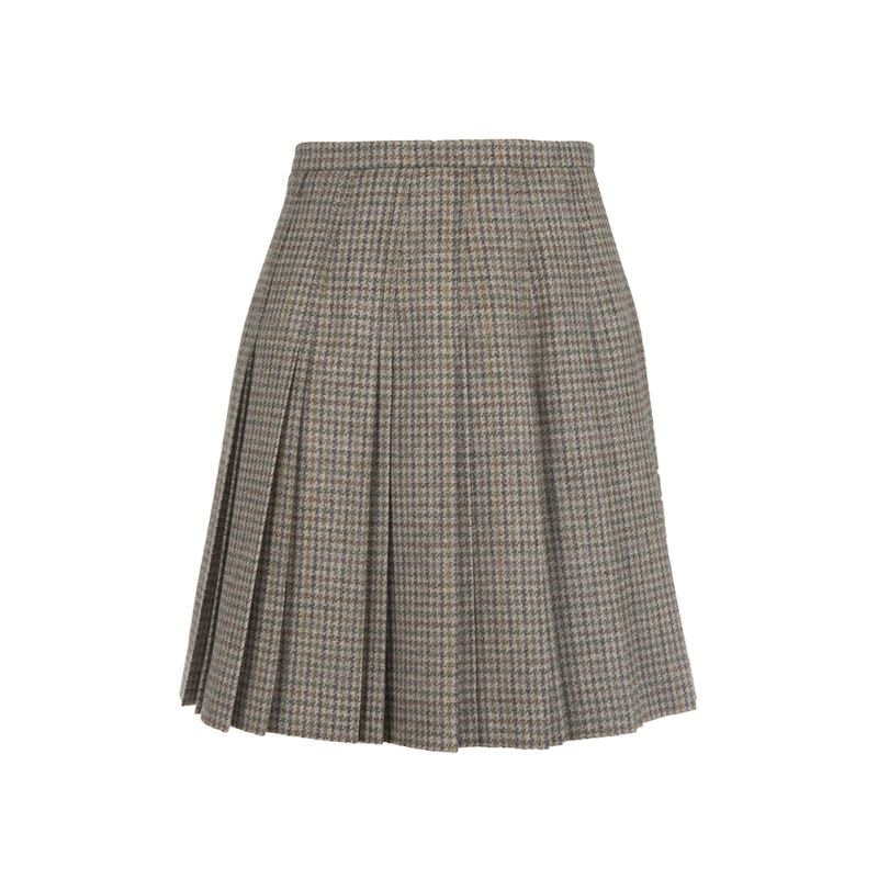 All Round Pleat Skirt in Grey Tweed