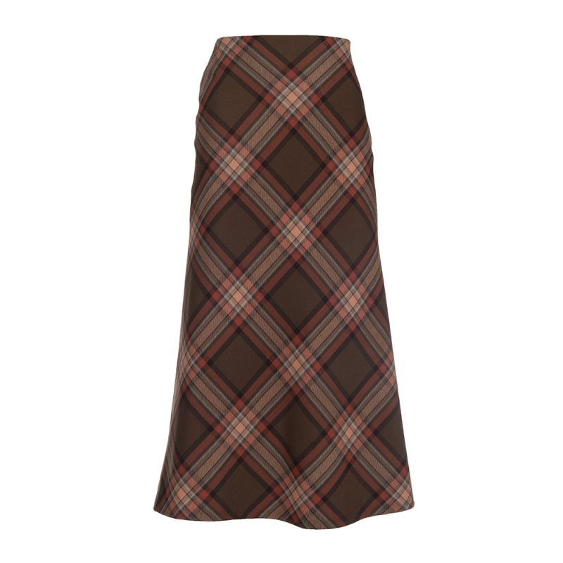Bias Cut Skirt in Brown/Terracotta Tartan