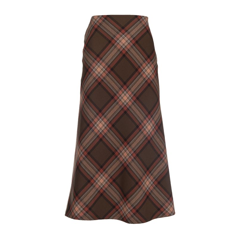 Bias Cut Skirt in Brown/Terracotta Tartan