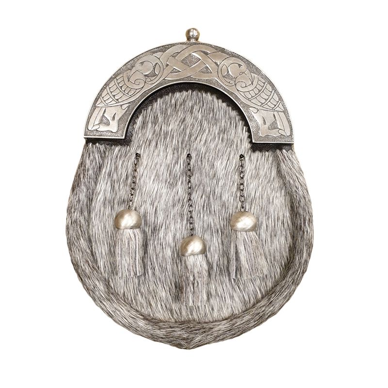 Pony Skin Dress Sporran with Celtic Bird Antique Finish Cantle 
