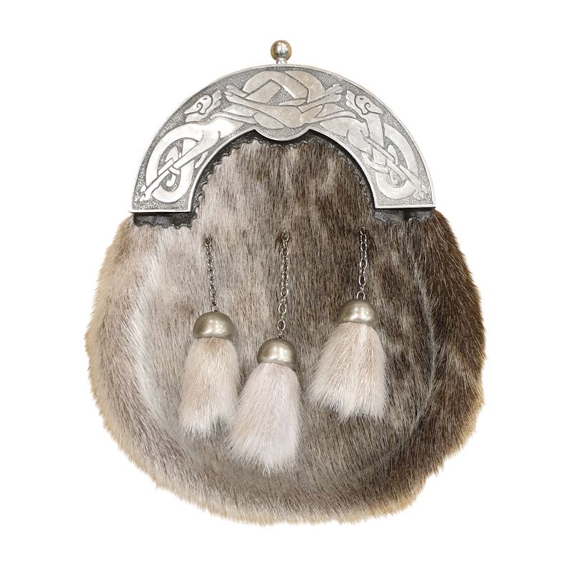 Sealskin Dress Sporran with Celtic Dog Design in Antique Finish - Reduced to Clear 