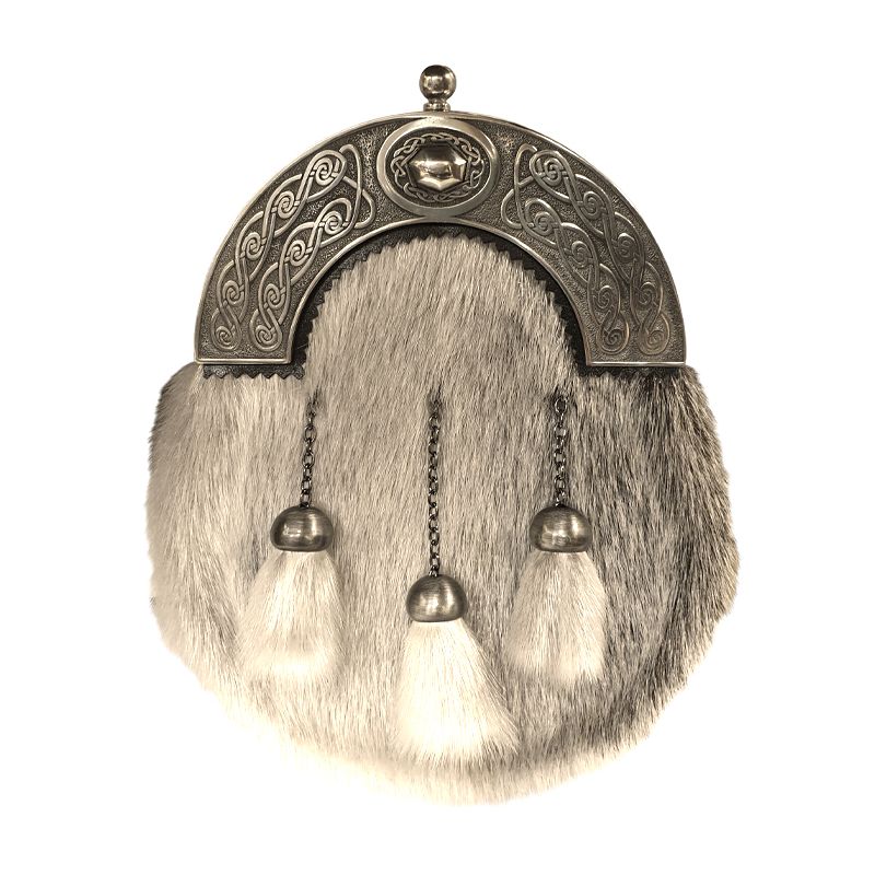 Sealskin Dress Sporran with Oval Celtic Design in Antique Finish - Reduced to Clear