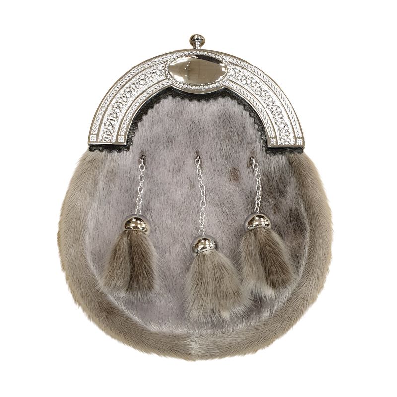 Sealskin Dress Sporran with Celtic Cantle and 3 tassels - Reduced to Clear