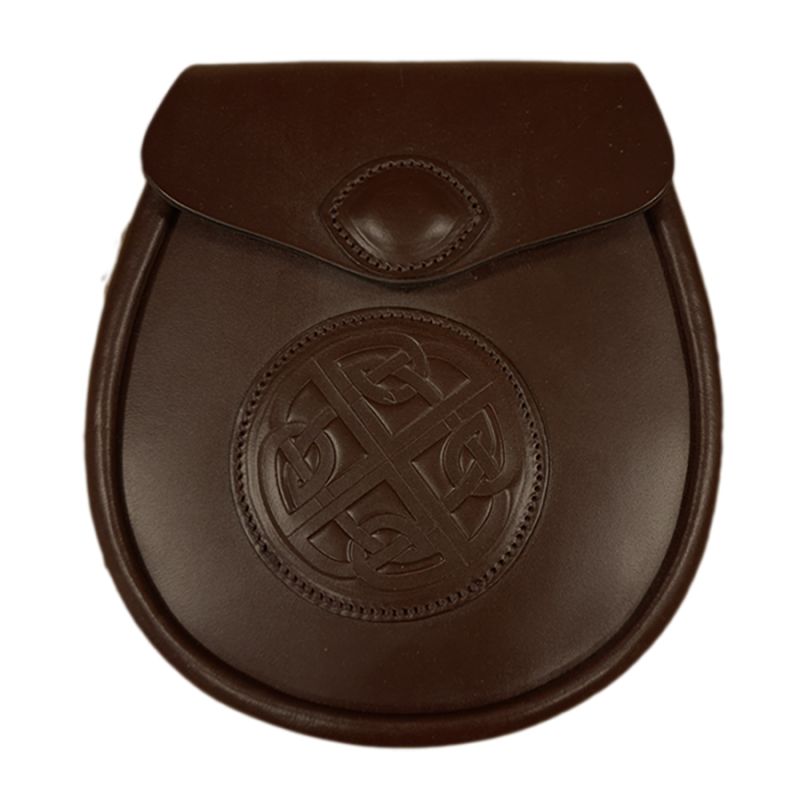 Bridle Leather Day Sporran - with Celtic Embossed Design in Chestnut