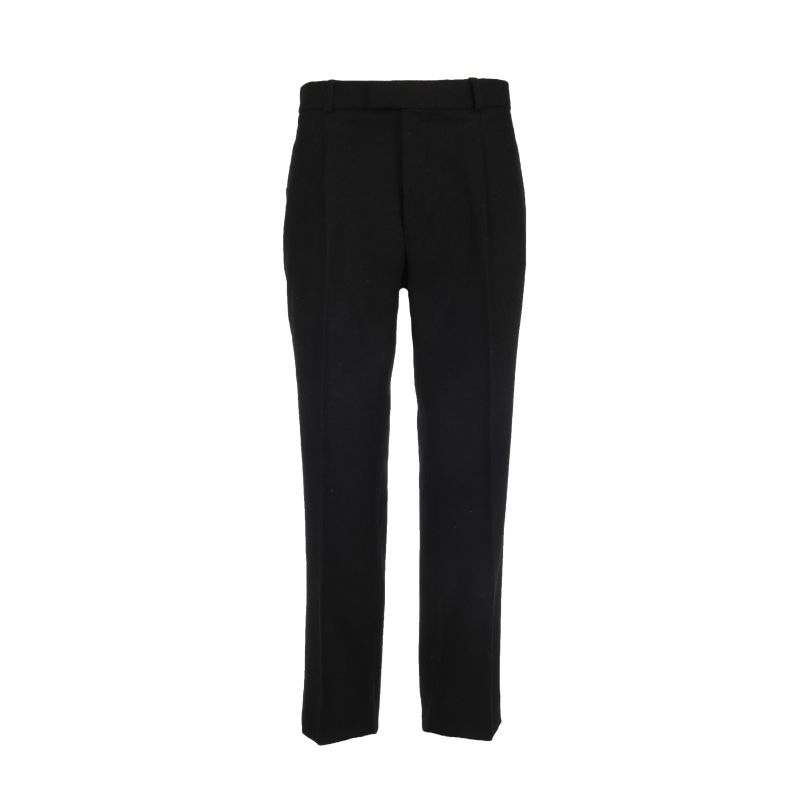Straight Waistband Trousers in Black Herringbone Tweed
