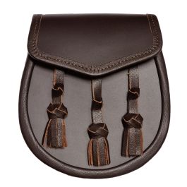 Leather Day Sporran, with Three Hand Knotted Tassels in Brown