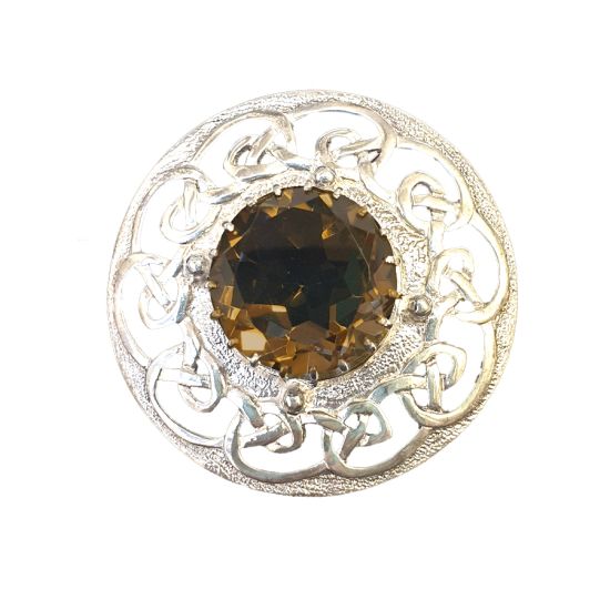 Celtic Design Brooch with Smoky Quartz Stone in Sterling Silver